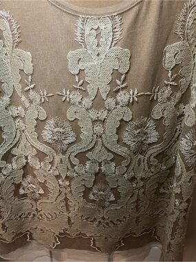 Chico's Tan Tank with Cream Embroidered Sequin Motif